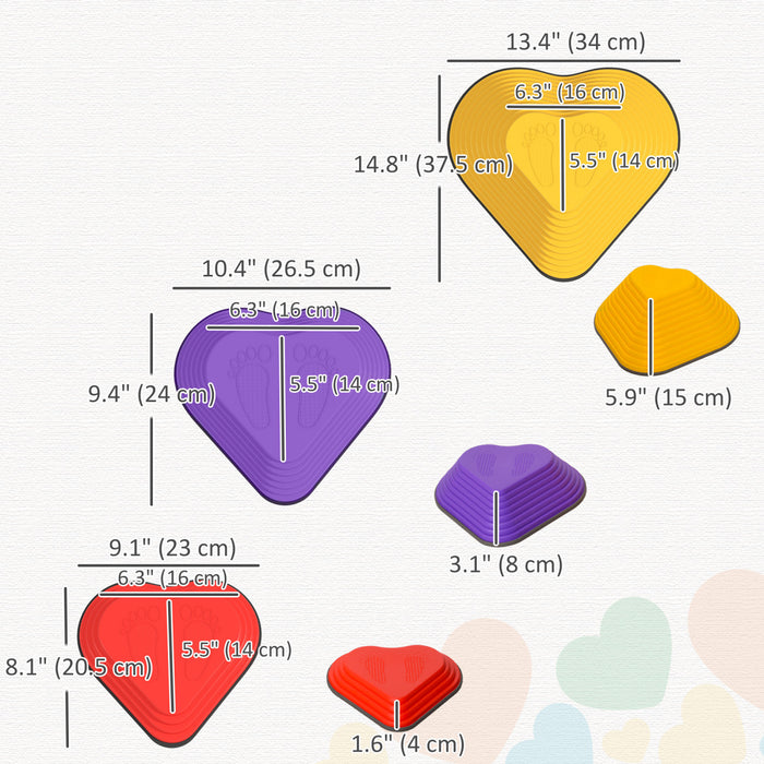Qaba Stepping Stones Kids, 6pcs Obstacle Course For Kids, Non-slip Heart-shaped Balance Stepping Stones, Stackable Balance Blocks Sensory Toys Indoor Outdoor