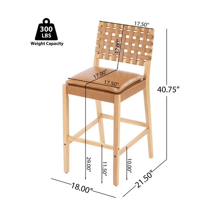 Philip Modern Rubber Wood Bar Stool Set of 4 with Woven Back Support,Natural