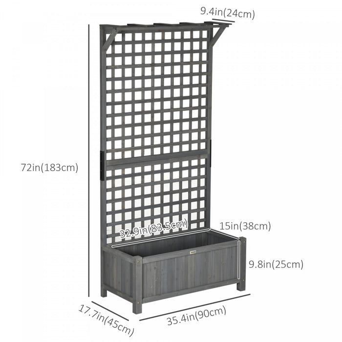 Outsunny Raised Garden Bed, Wood Planter With Trellis For Vine Climbing, Privacy Screen Planter Box To Grow Vegetables, Herbs, And Flowers For Backyard, Patio, Deck, Dark Grey