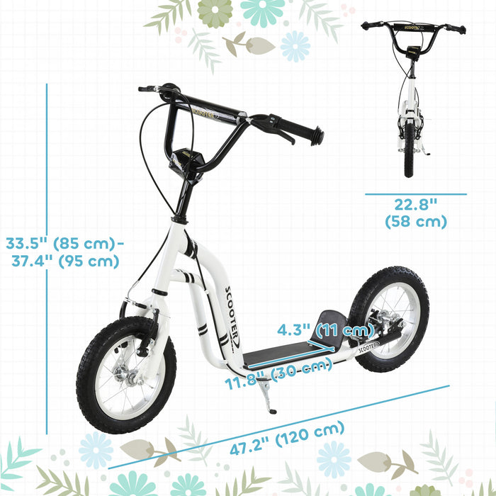 Aosom Youth Kick Scooter With 12'' Inflatable Rubber Wheel, Teens Scooter For Kids 5+ Year Old With Adjustable Height Handlebar, White