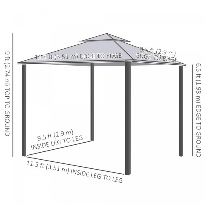 12' Outdoor Patio Gazebo Pavilion Canopy Tent With Netting, Light Grey