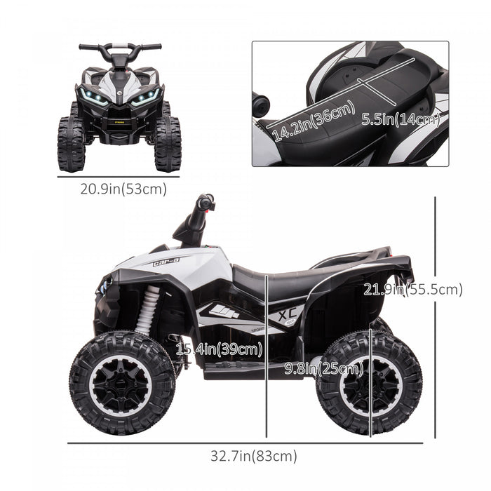 Aosom 12v Kids Powered Ride-On Atv, Four Wheeler Kids Quad With Music, Mp3, Headlights, High & Low Speed, Battery Powered Electric Atv For Boys & Girls Gift, White