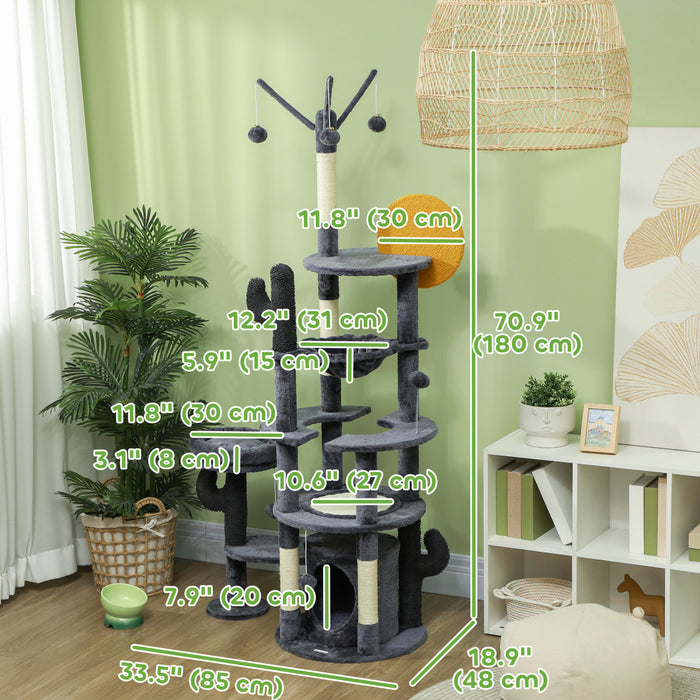 Pawhut 71\" Tall Cat Tree, Multi-level Cat Tower For Indoor Cats With Scratching Posts, Sisal Pad, Cat Condo, Bed, Hammock, Platforms, Toy Balls, Cat Activity Center, Dark Grey