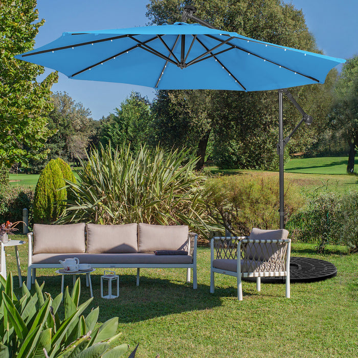 Costway 10FT Cantilever Solar Powered 32LED Lighted Patio Offset Umbrella Outdoor Blue
