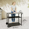 Outsunny Outdoor Grill Cart with Stainless Steel Tabletop for Kitchen Prep, Three-Tier Pizza Oven Stand, BBQ Stand and Movable BBQ Cart on Wheels, Black