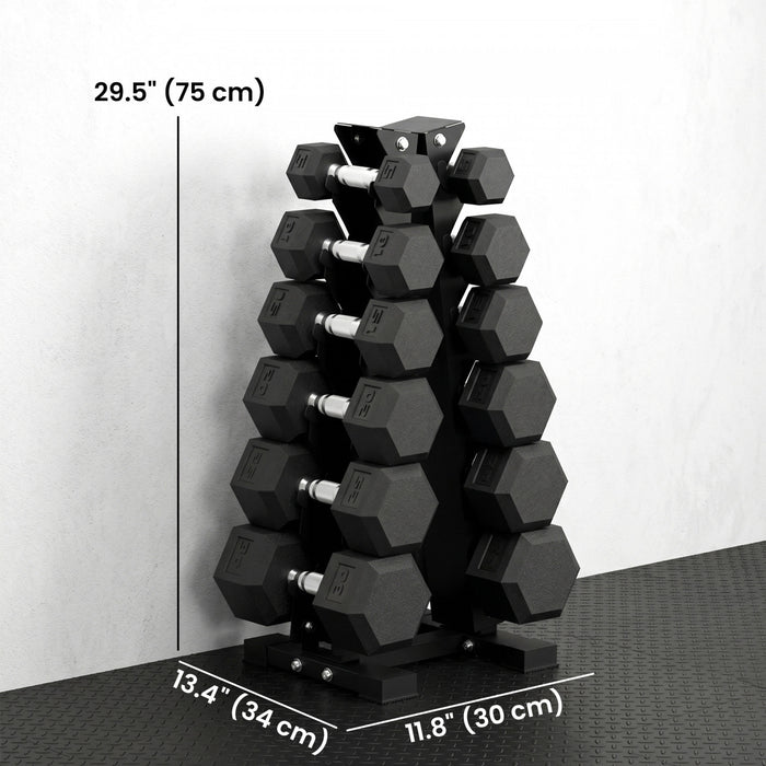 Soozier 210lbs Hex Dumbbell Weight Set with Vertical Rack for Home Gym