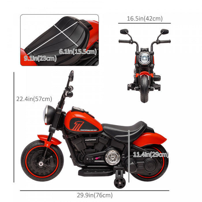 Aosom Kids Motorcycle, 6v Electric Motorcycle With Training Wheels, Foot Pedal, Headlight, Music, Forward/reverse, Single-button Start, Toddler Ride On Toy For 18+ Months, Red