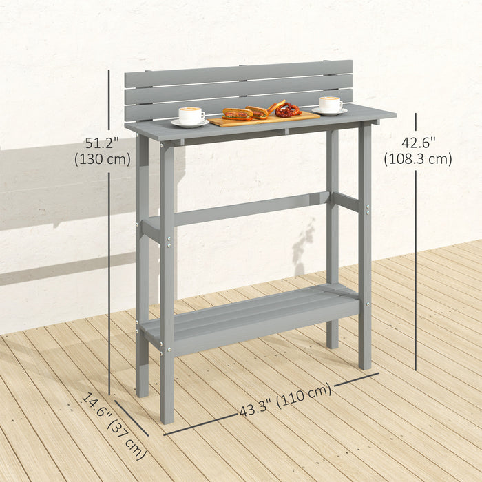Outsunny Outdoor Bar Table With Built-in Footrest, Slatted Top, Grey