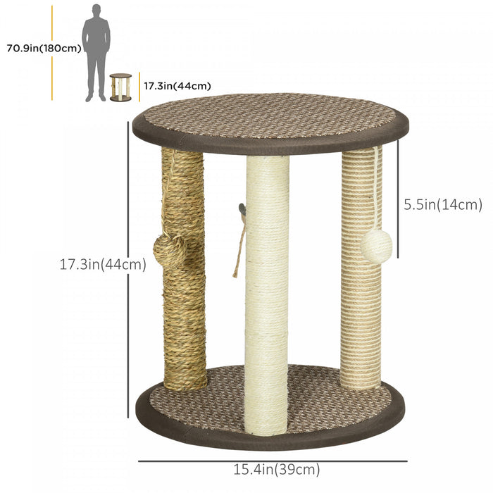 Pawhut 17\" Cat Tree, Kitty Activity Centre With Hanging Toys, Cat Climbing Toy, Cat Tower With Jute, Sisal, Seagrass Scratching Post, Brown