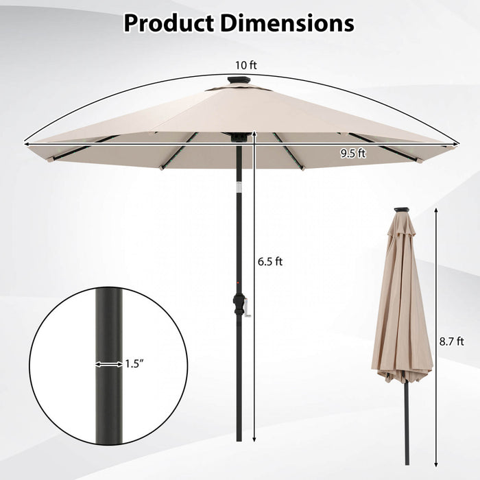 Costway 10 FT Solar Patio Umbrella with 96 LED Lights 35° Adjustable Tilt Vented Top Beige