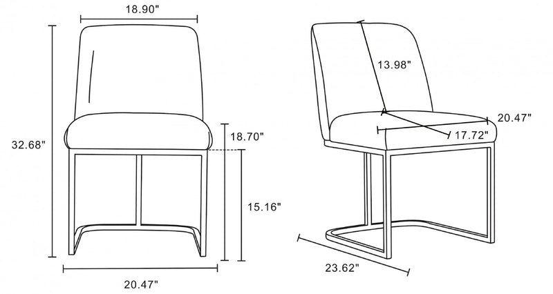 Serena Modern Metal Vegan Leather Dining Chair in Taupe - Set of 2