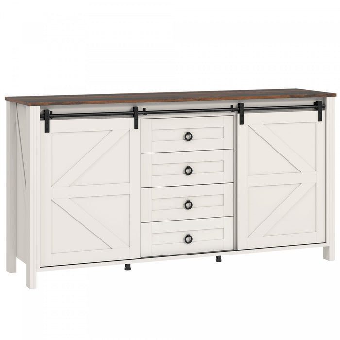 HOMCOM Farmhouse Sideboard Buffet Cabinet with Doors Cream White