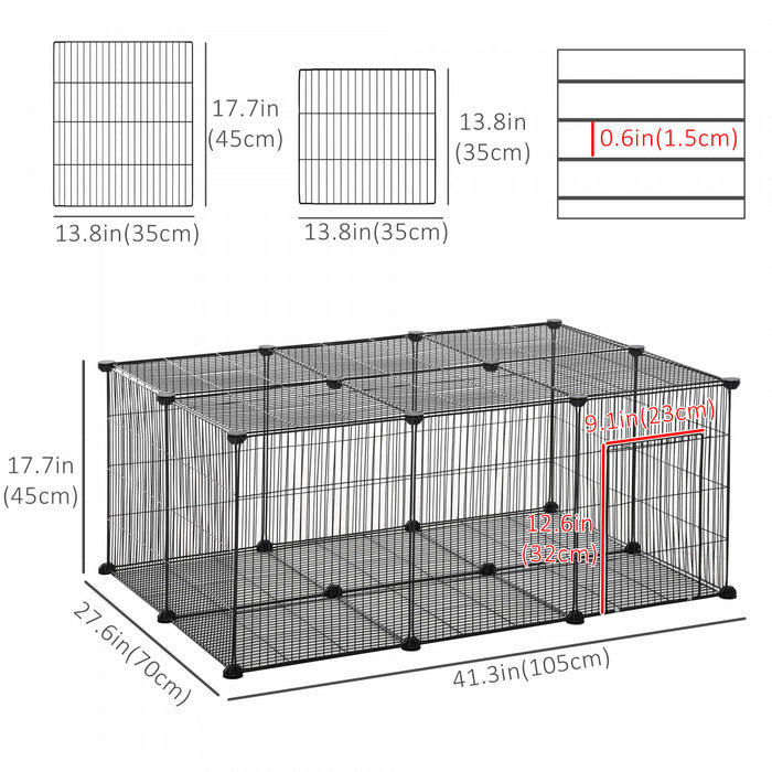 Pawhut Pet Playpen Small Animal Cage 22 Panels, Portable Metal Wire Fence With Door For Bunny Guinea Pig Chinchilla Hedgehog, Each Panel Size 13.8\" X 17.7\"