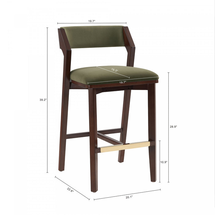 Patricia Modern Wood Upholstered Barstool in Turtle Green - Set of 2
