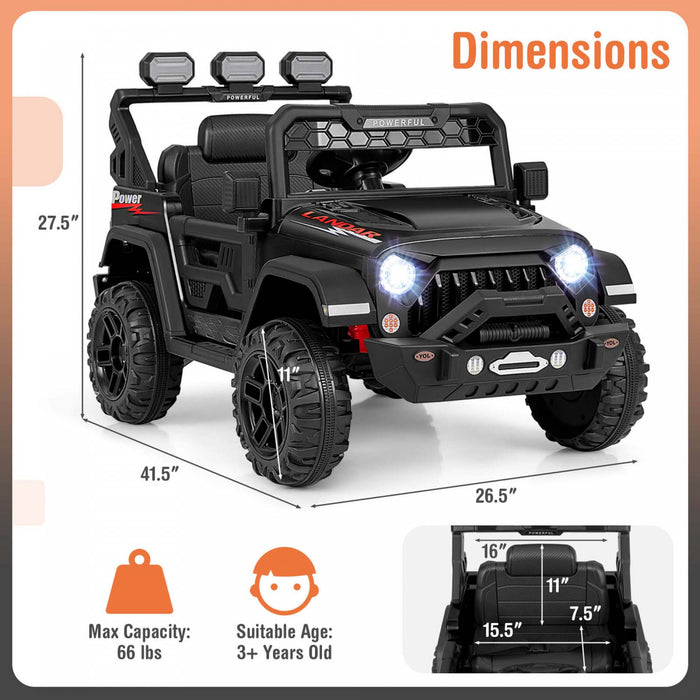 Costway 12v Kids Ride On Truck With 2*12v Motors Spring Suspension & Remote Control Black