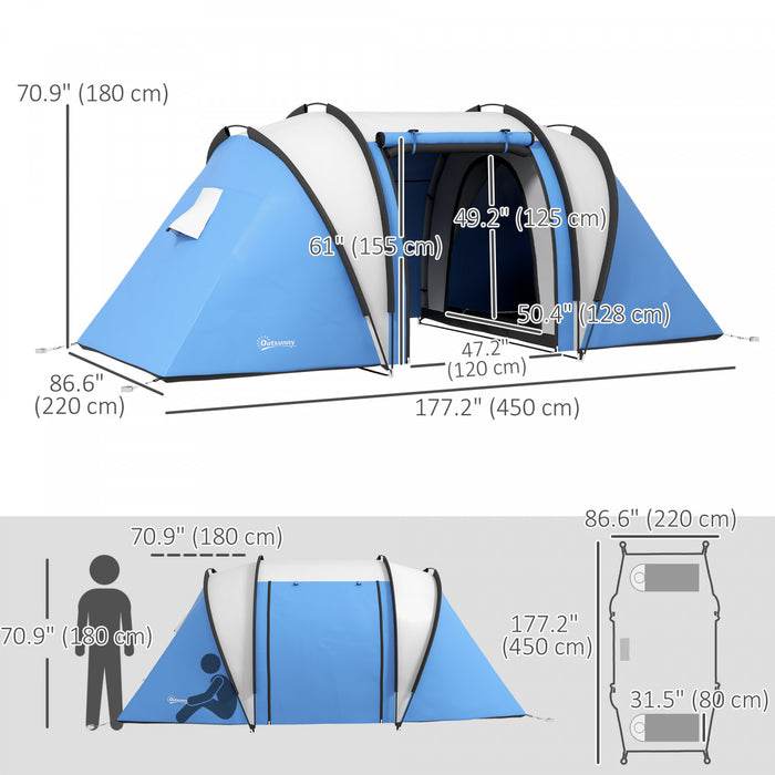 Outsunny Camping Tent With 2 Bedrooms And Living Area, 3000mm Waterproof