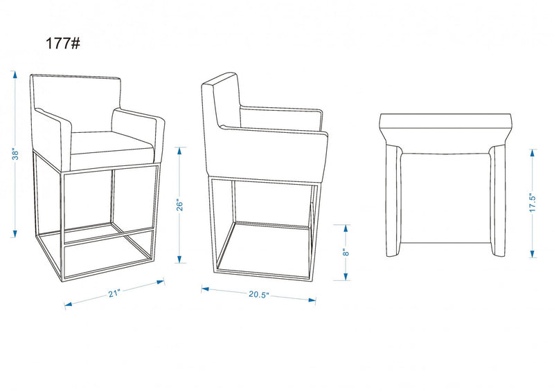 Ambassador Mid-Century Modern Metal Upholstered Counter Stool in Cream - Set of 3 Bar Stool