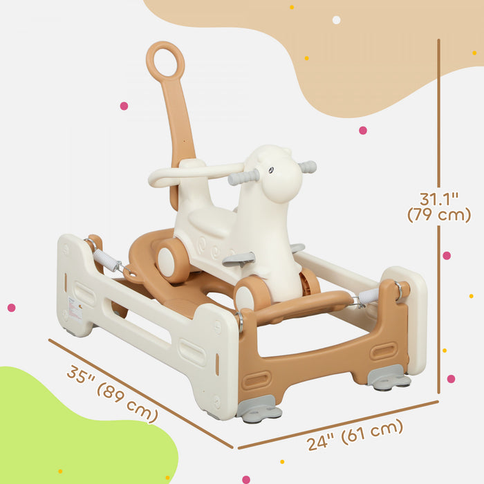 Qaba 5 In 1 Rocking Horse For Toddlers 1-6 Years, Alpaca-shaped Baby Push Ride On Car For Toddlers W/ Balance Board, Push Handle, 4 Wheels, Support To 66 Lbs, Hdpe Sliding Car