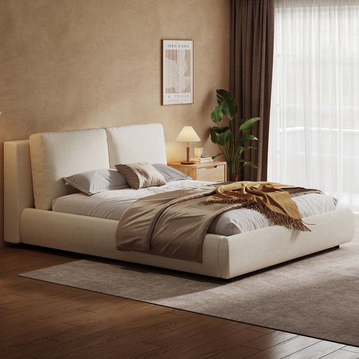 Diana Ottoman Hydraulic Lift Storage Platform Bed with Luxurious Boucle Upholstered and Sturdy Storage,King Size,White King Bed