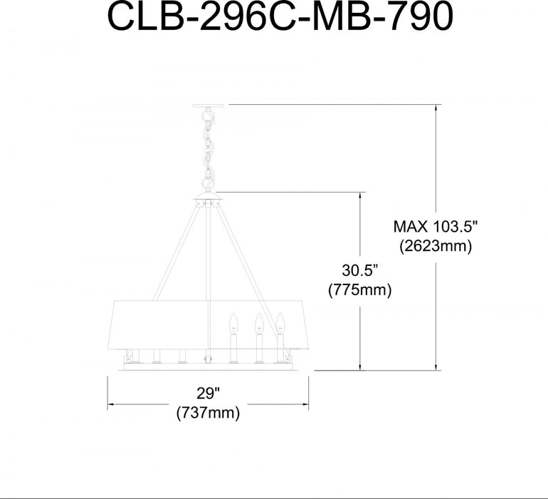 Dainolite Colby 6 Light Chandelier Matte Black 1 White Shade Lamp