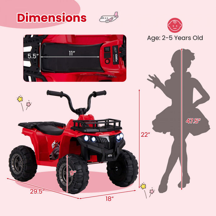 Costway Kids Ride On Electric Atv 6v 4-wheeler Quad Car With One-button Start Tread Tires Red