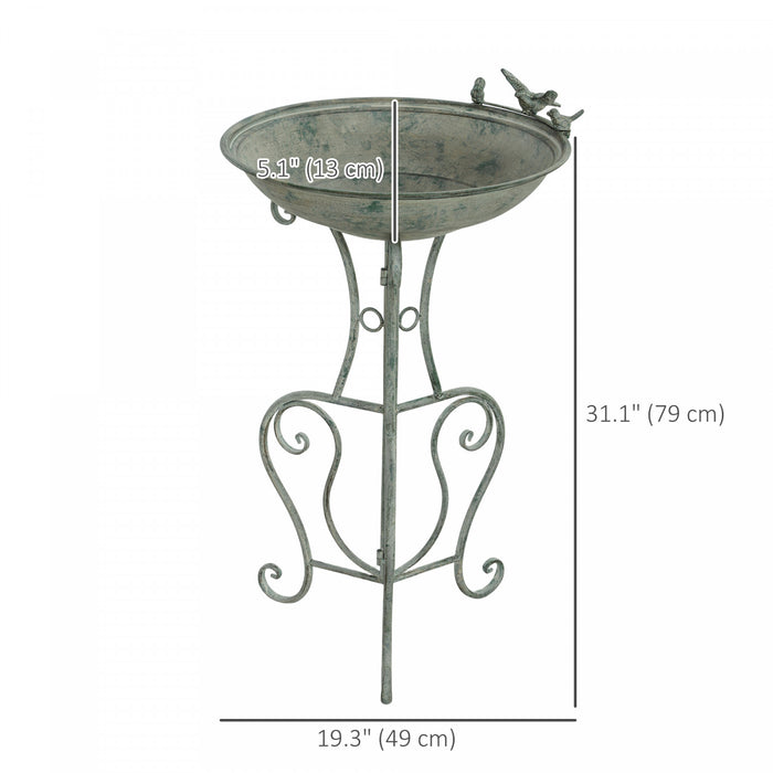 Outsunny Metal Bird Bath For Outdoors, 19.3\" Birdbath With Bird Statues
