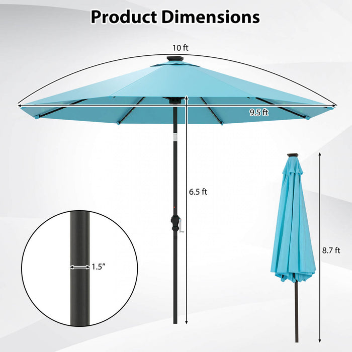 Costway 10 FT Solar Patio Umbrella with 96 LED Lights 35° Adjustable Tilt Vented Top Turquoise