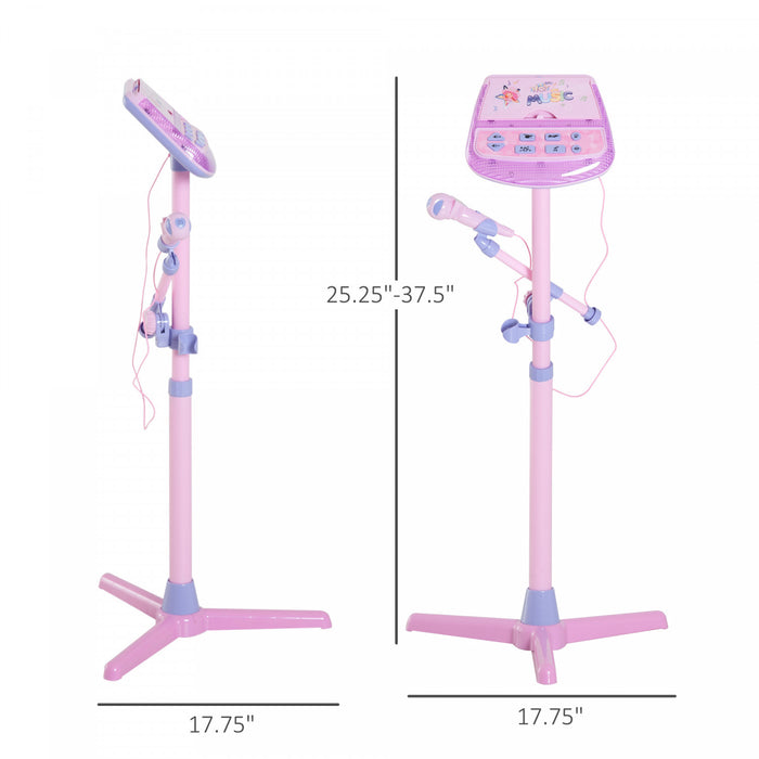 Qaba Microphone For Kids, Karaoke Toys For Kids 3+ Years With Music Stand, Karaoke Machine Microphone Connected To Ipod Phone Mp3 Players, With Light, Real Atmosphere Sound, Pink