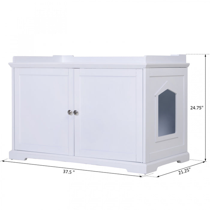 Pawhut 2-in-1 Covered Cat Litter Box Washroom Storage Hideaway Cabinet Bench Home Decor, White
