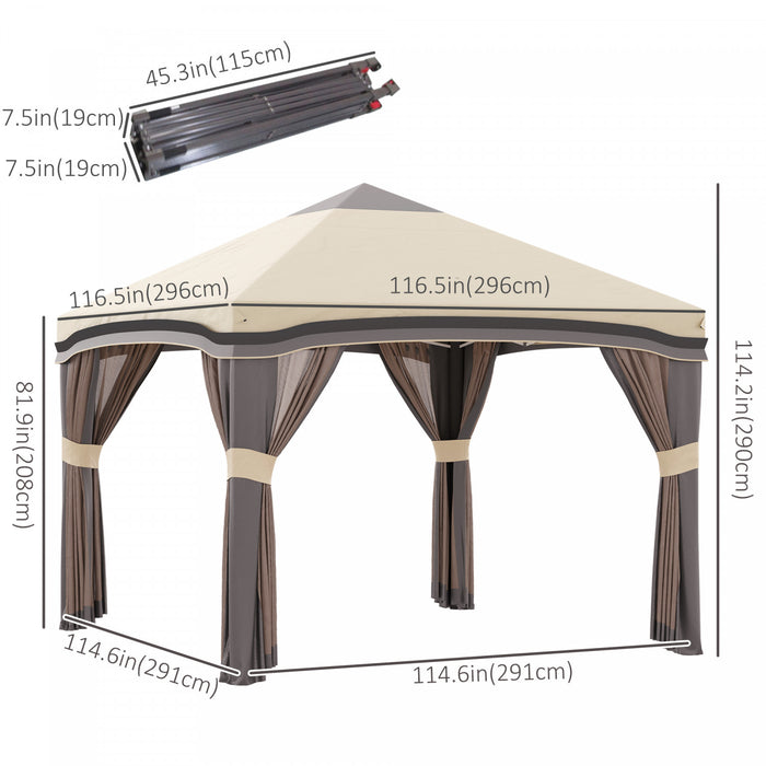 Outsunny 10' X 10' Pop Up Canopy Foldable Party Tent With Nettings, Beige