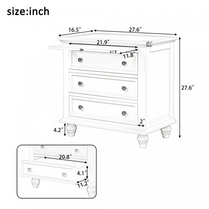 U_Style 27.6 Inch Painted Nightstand with Pull-Out Tray and 3 Drawers, Black