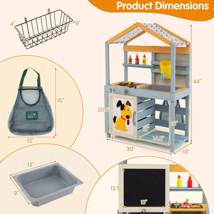 Costway 2 In 1 Wooden Mud Kitchen Outdoor Play Kitchen & Grocery Store With Sink