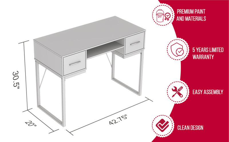 43” Computer Desk With 2 Drawers 1 Shelf - Dark Taupe With Black Metal Base