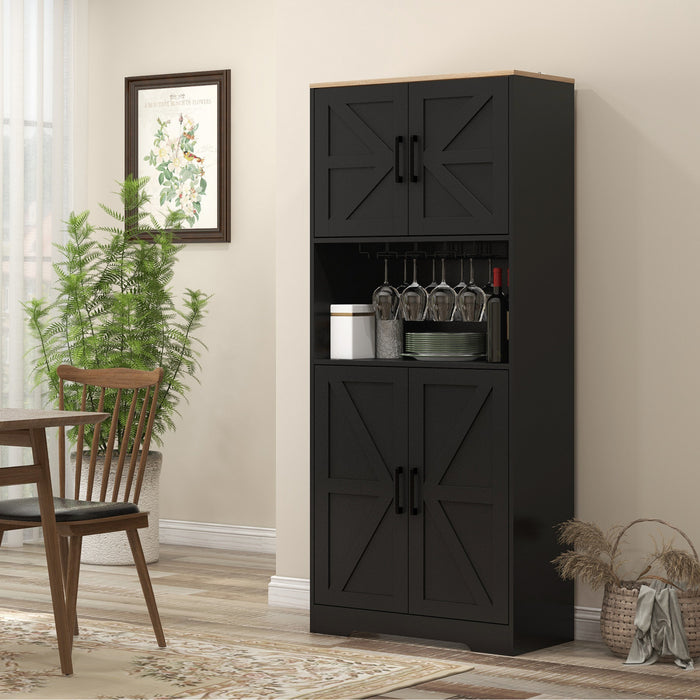 HOMCOM Kitchen Pantry Storage Cabinet with Microwave Oven Countertop, Black