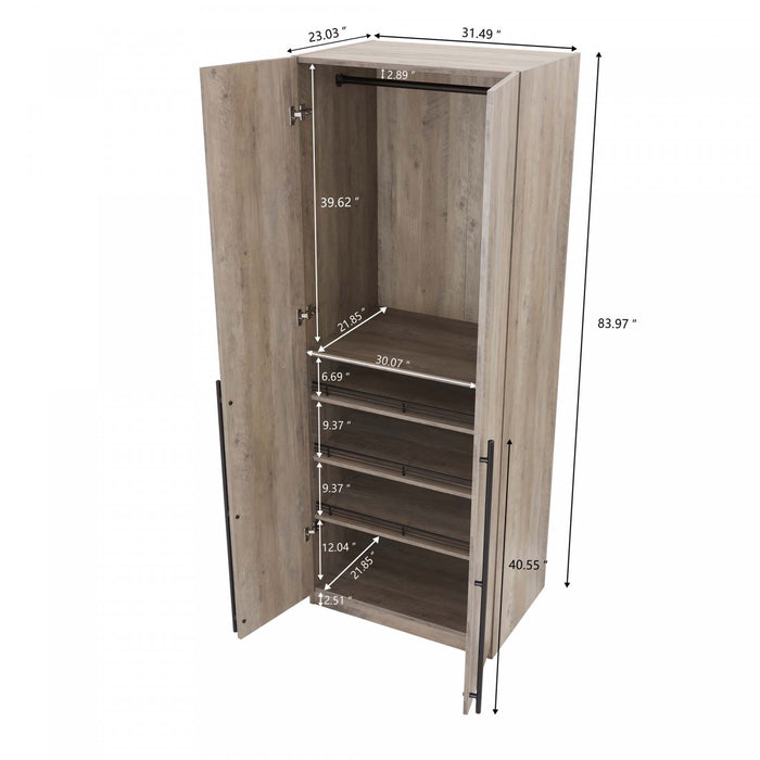 Lee Modern 32\" Wardrobe Closet in Rustic Gray - Set of 3 Armoire