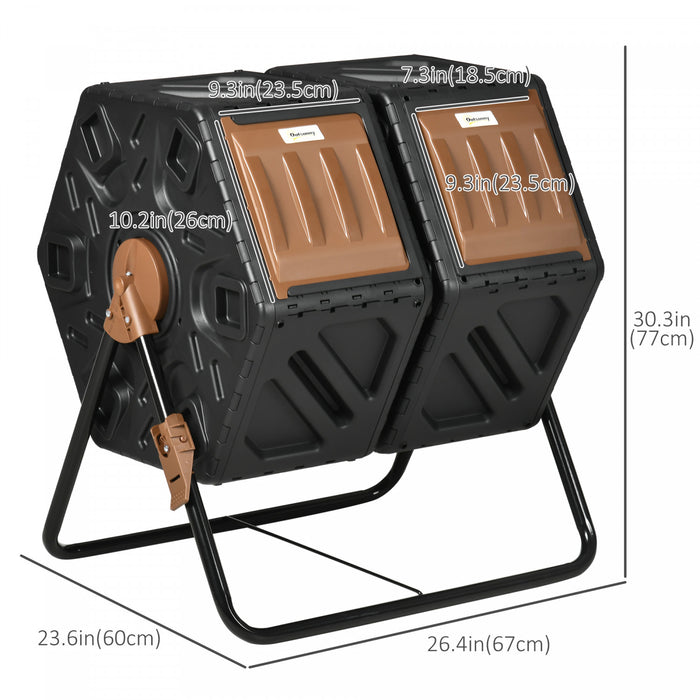 Outsunny 34.5 Gallon Composter, Dual Chamber Compost Bin, Brown
