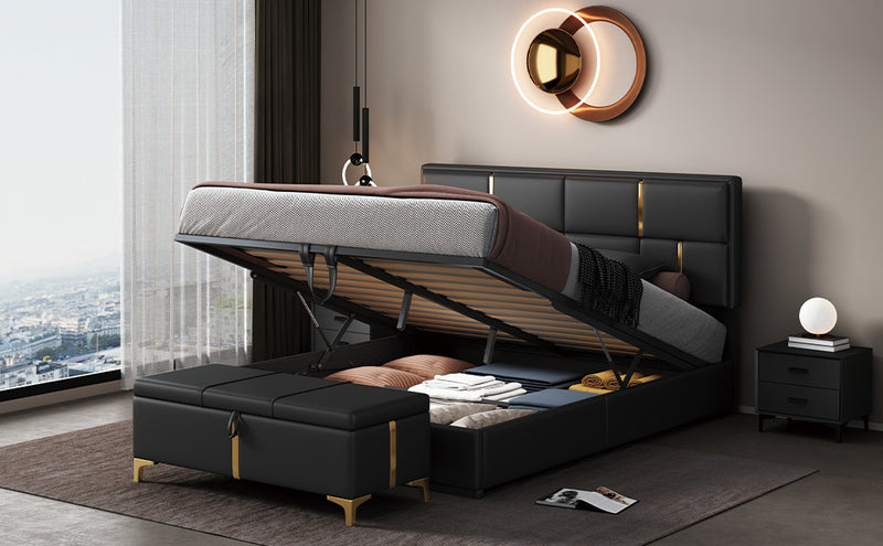 Nicole 2 Piece Bedroom Set With Upholstered Platform Bed And Ottoman Bench,queen Size,black Queen Bed