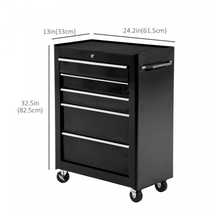 Homcom 5 Drawer Rolling Tool Chest Lockable Tool Cabinet For Garage