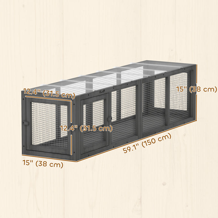PawHut Outdoor Cat Tunnel, 60\" Wooden Play Cat Enclosure, Extendable Pet Run with 3 Doors, for Indoor and Outdoor Use, for Kitty, Puppy, Grey