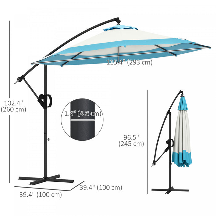 Outsunny 10ft Cantilever Patio Umbrella Offset Umbrella W/ Crank Tilt Blue