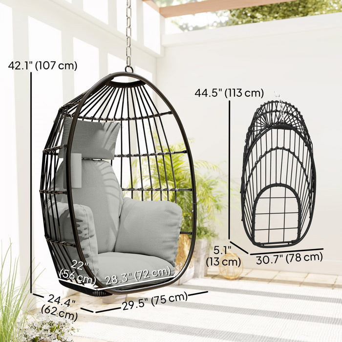 Outsunny Hanging Egg Chair Without Stand, Foldable Basket Swing Chair Grey