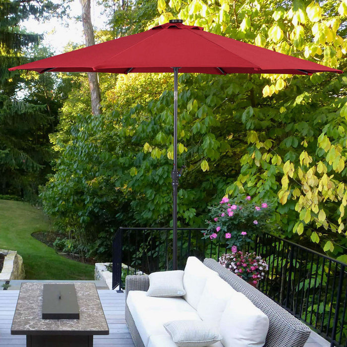 Costway 10ft Patio Solar Umbrella LED Patio Market Steel Tilt w/ Crank Outdoor Burgundy