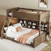 Liam Solid Wood Twin XL Over Queen Bunk Bed with Storage & USB Ports, Brown | Lit superpose Liam en bois massif Twin XL sur Queen avec rangement et ports USB, brun