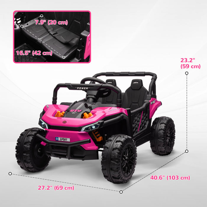 Qaba Kids Powered Ride-On Car, 12v Battery Powered Electric Car For Kids, Toy Truck With Remote Control, Spring Suspension, Led Headlights, 3 Speeds, Horn, Music, Pink