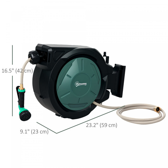 Outsunny Retractable Garden Hose Reel, 1/2 in x 100ft Wall Mounted Water Hose Reel with 7- Function Sprayer Nozzle, Auto Rewind, Any Length Lock, 180° Swivel Bracket, Black