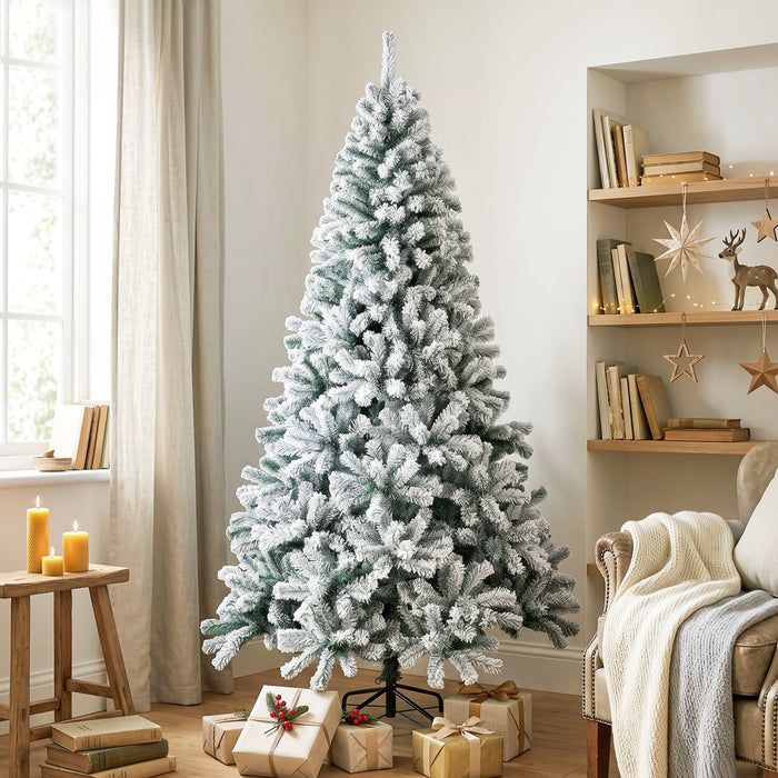 HOMCOM 6ft Flocked Christmas Tree with Hinged Design, Fir Xmas Tree