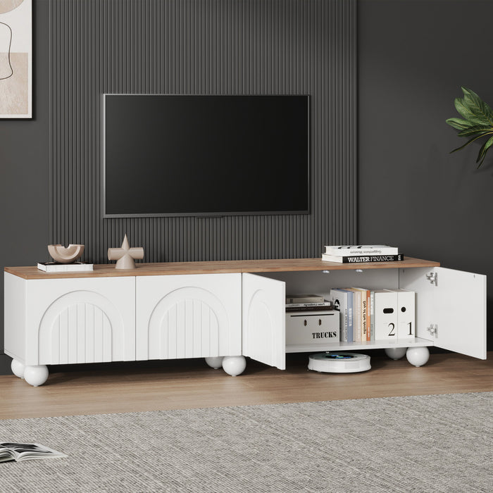 Nathan TV Stand with 4 Doors Large Storage,White