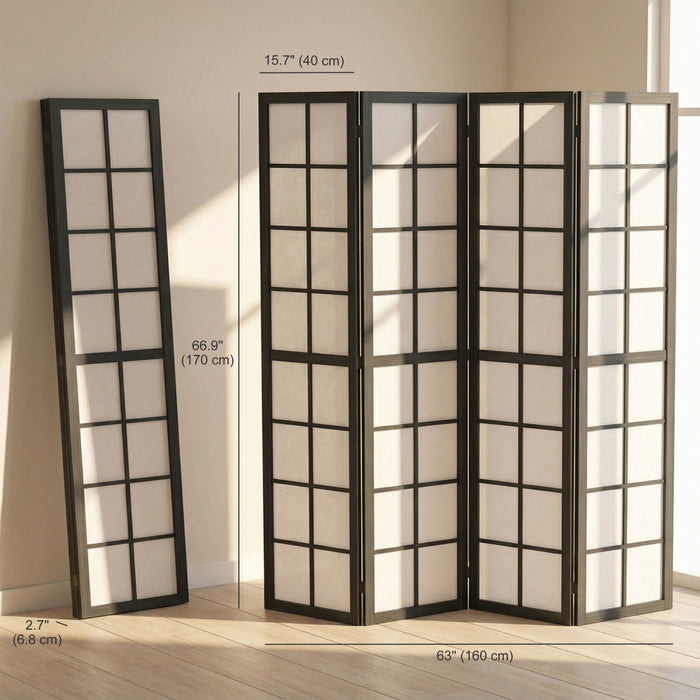 HOMCOM 4 Panel Room Divider, 5.6 ft Folding Privacy Screen, Black