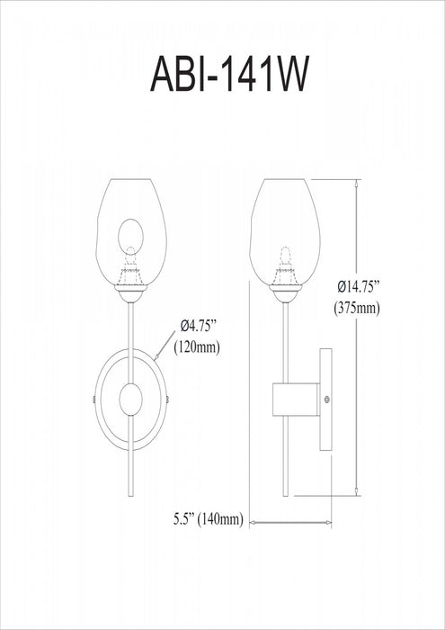 Dainolite Abii 1 Light Wall Sconce Matte Black Finish Clear Glass Lamp
