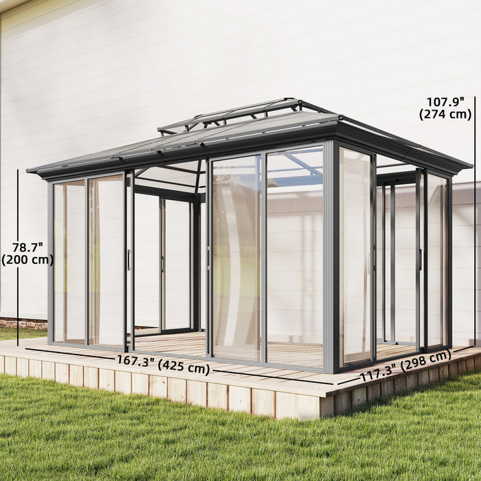 Outsunny 10' x 14' Outdoor Hardtop Gazebo, Aluminum Sun Room, Dark Grey